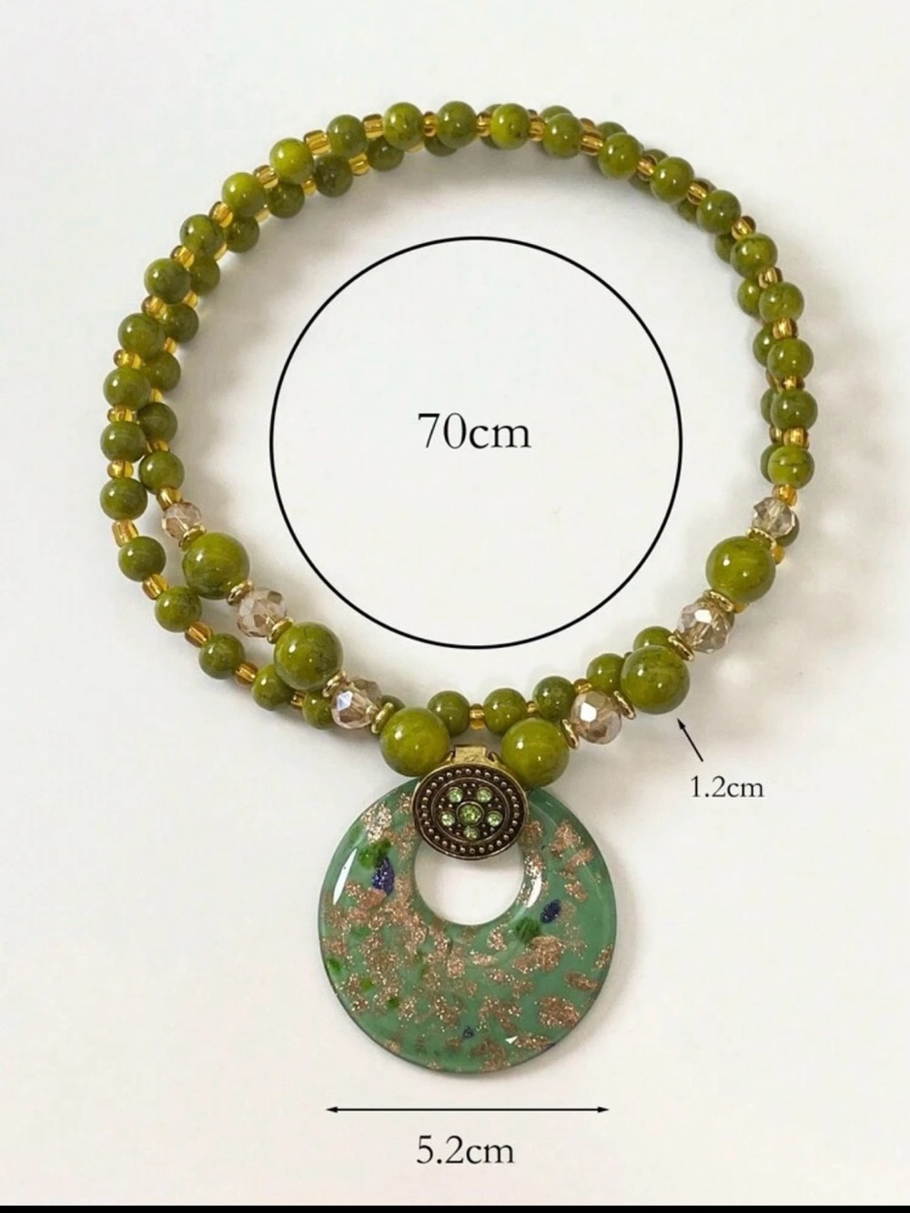 Elegant Summer Green Beaded Pendant Necklace - Picture 3 of 5